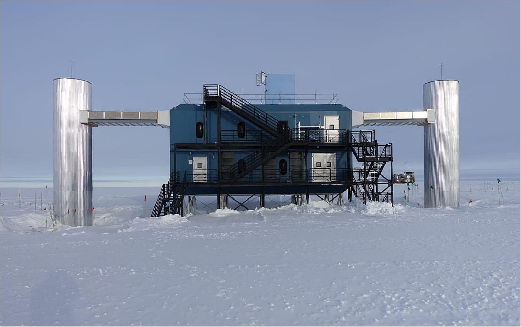 Figure 11: The IceCube Laboratory at the South Pole. This building holds the computer servers that collect data from IceCube’s sensors under the ice (image credit: John Hardin, IceCube/NSF)