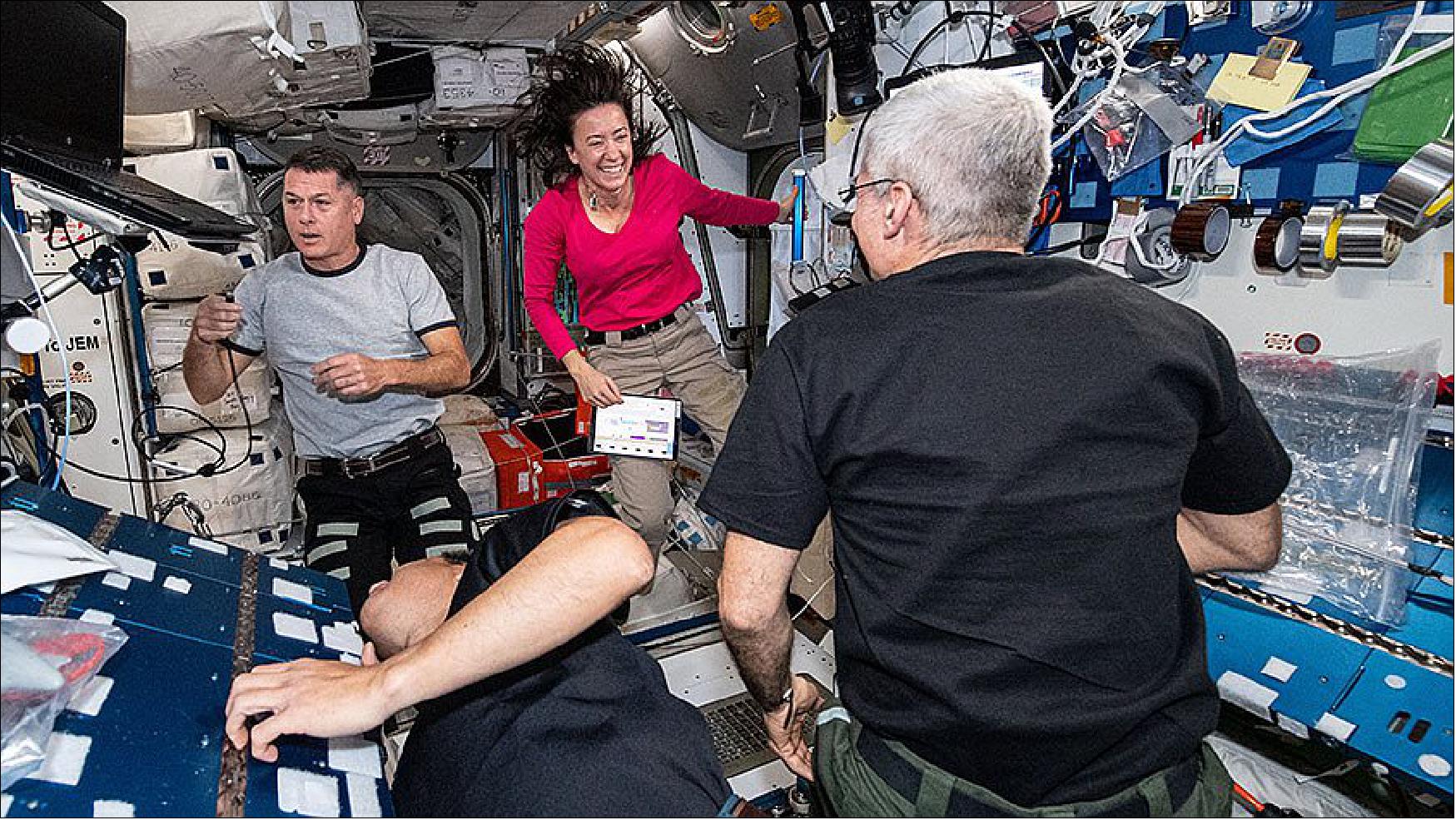 Figure 10: Expedition 65 astronauts (clockwise from left) Shane Kimbrough, Megan McArthur, Mark Vande Hei and Akihiko Hoshide are pictured inside the Harmony module (image credit: NASA)