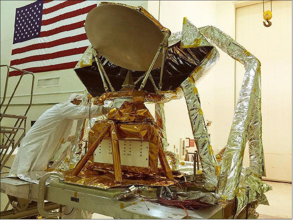 Figure 9: The COWVR instrument (center, wrapped in gold foil) in JPL's Environmental Test Laboratory during vibration testing on 3 November 2021 (image credit: NASA/JPL-Caltech)