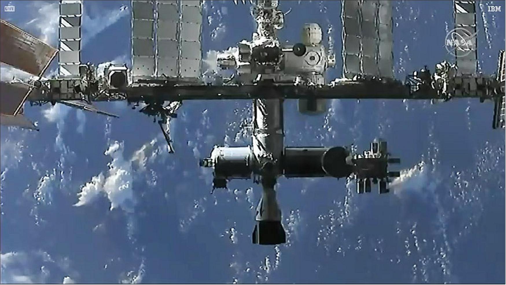 Figure 25: The space station is viewed from the SpaceX Cargo Dragon during its automated approach before docking (image credit: NASA TV)