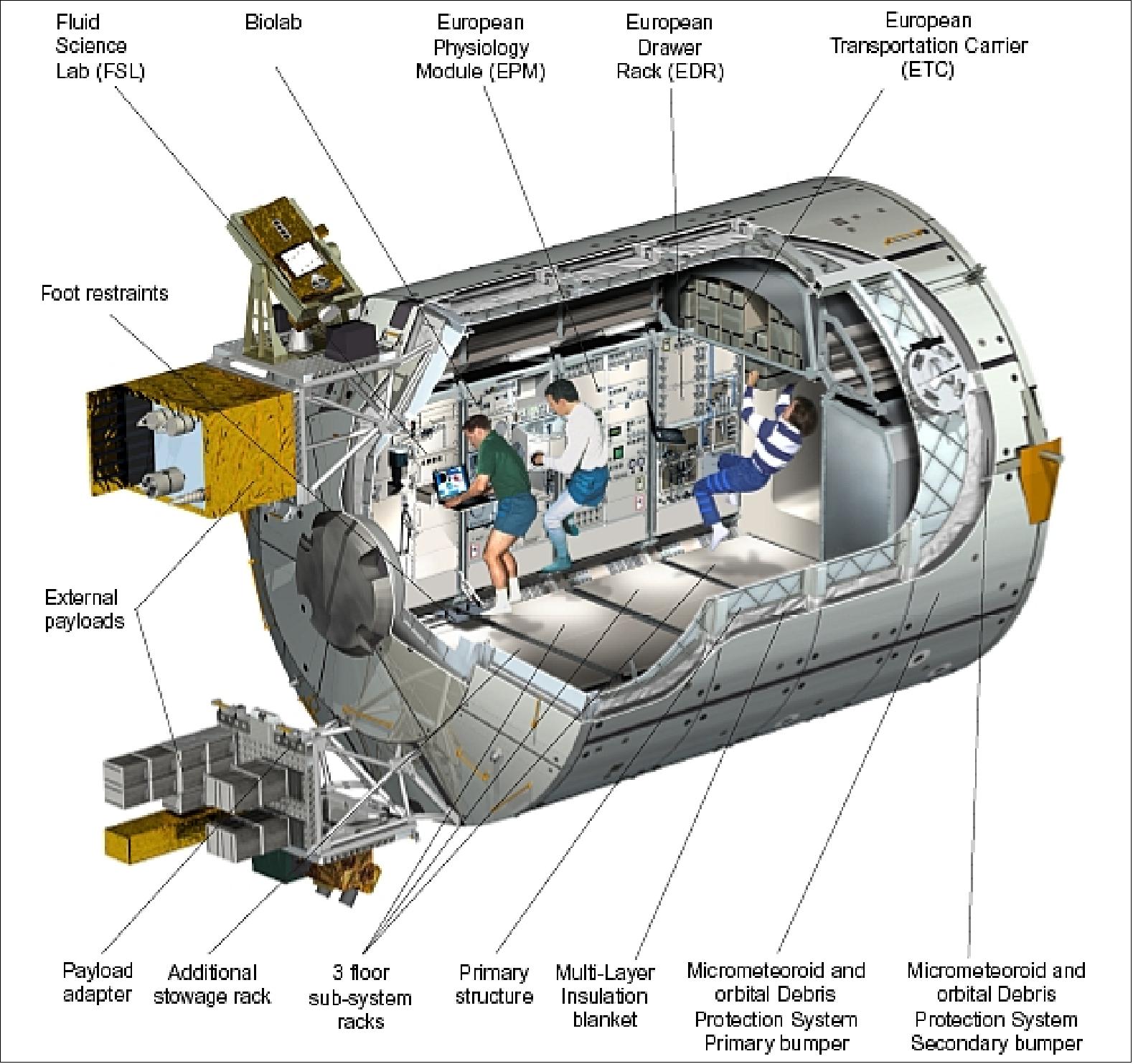 Figure 5: Artist's cut-away view of the Columbus module elements (image credit: ESA)