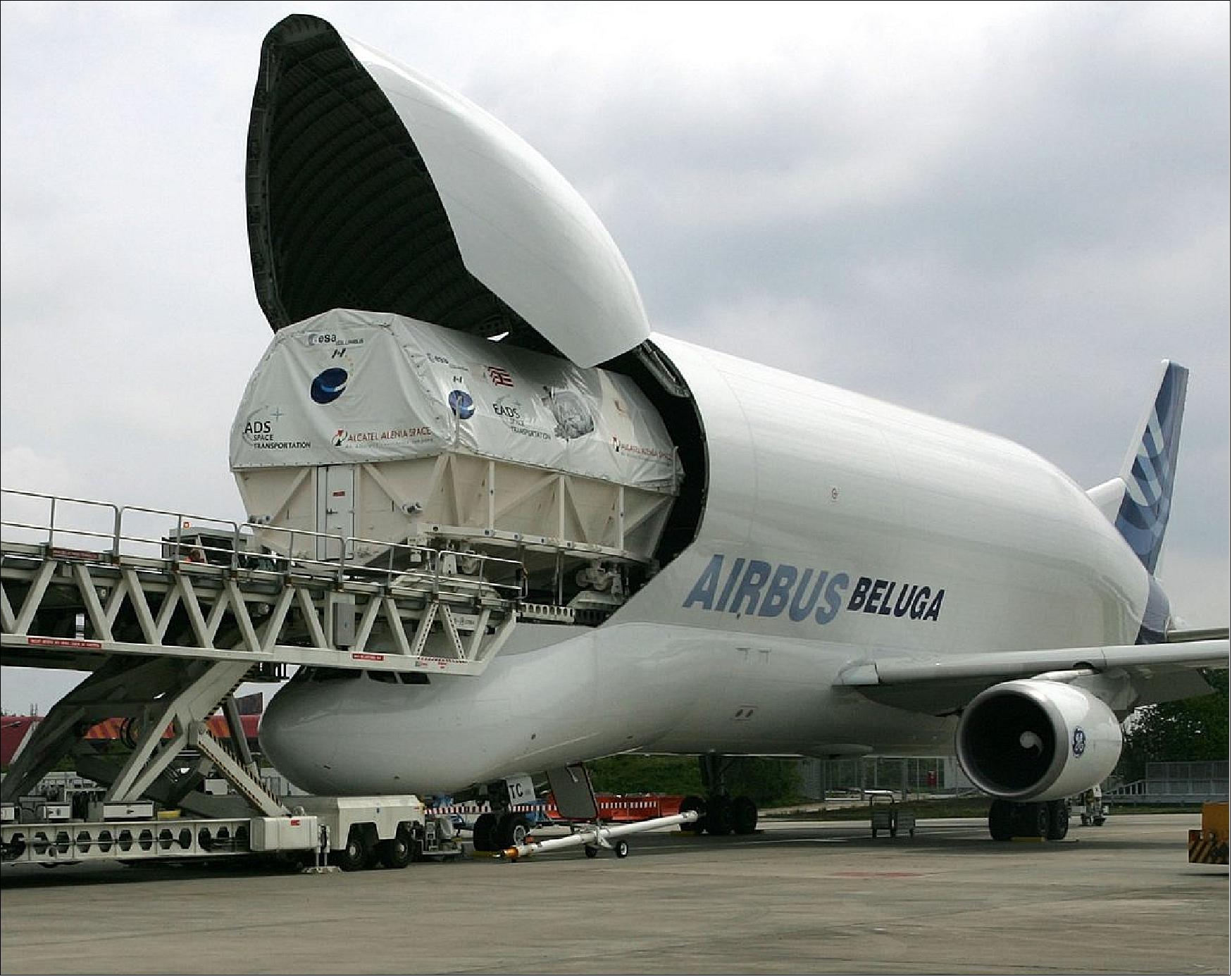 Figure 28: Columbus is loaded for its trip to the launch site (image credit: EADS, I. Wagner)