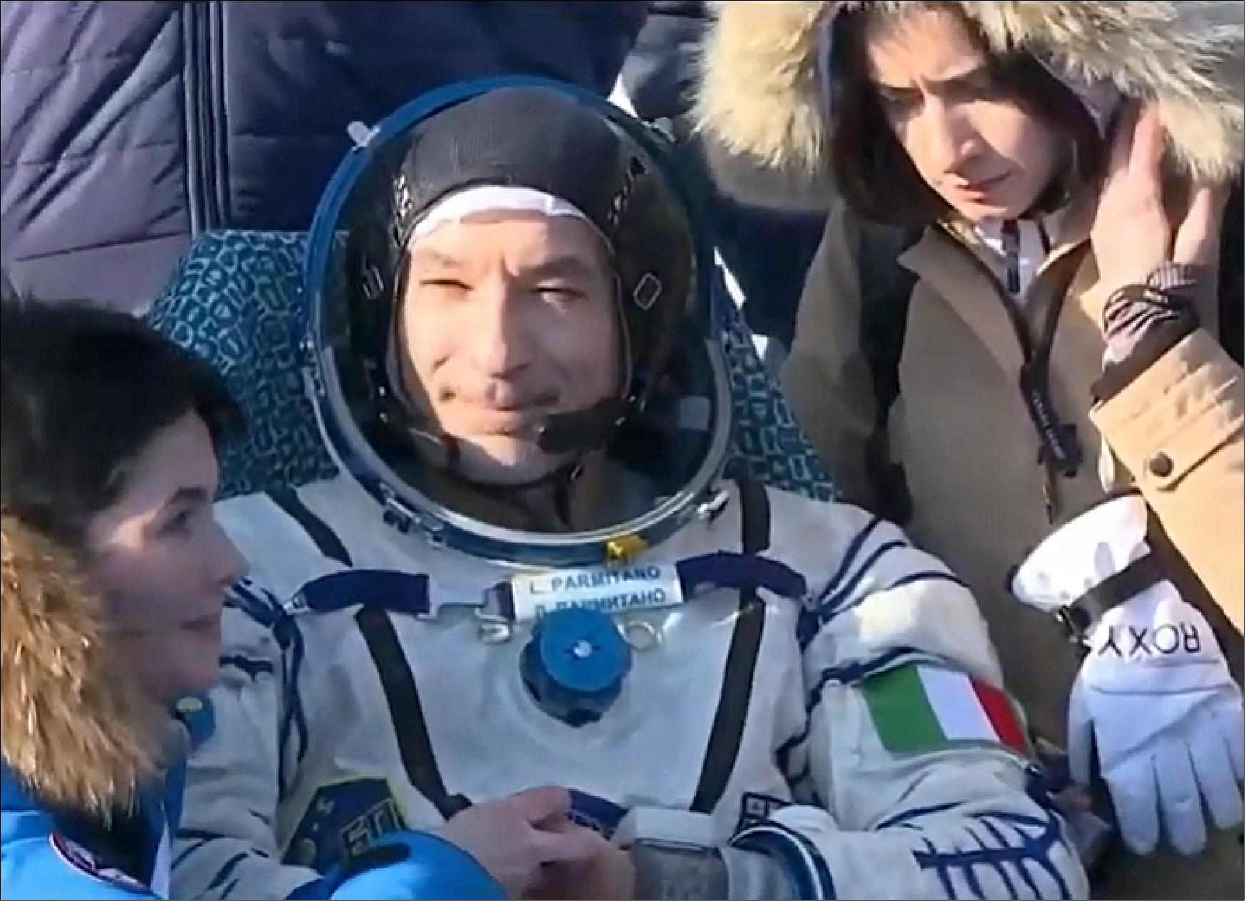 Figure 112: Early image of ESA astronaut Luca Parmitano back on Earth at the Soyuz MS-13 landing site, following his six-month Beyond mission on the International Space Station (photo credit: ESA)