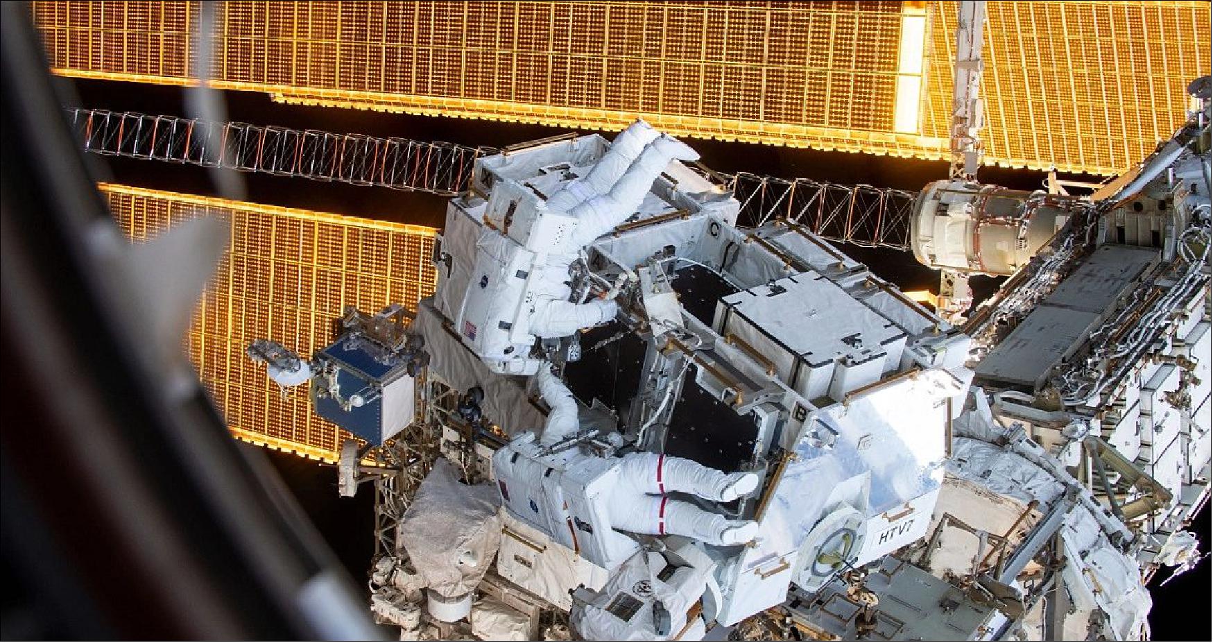 Figure 54: The spacewalk, designated US EVA-68, marked the 10th EVA for both astronauts, who have each accumulated over 50 hours of spacewalking time each during their respective careers (image credit: NASA TV)