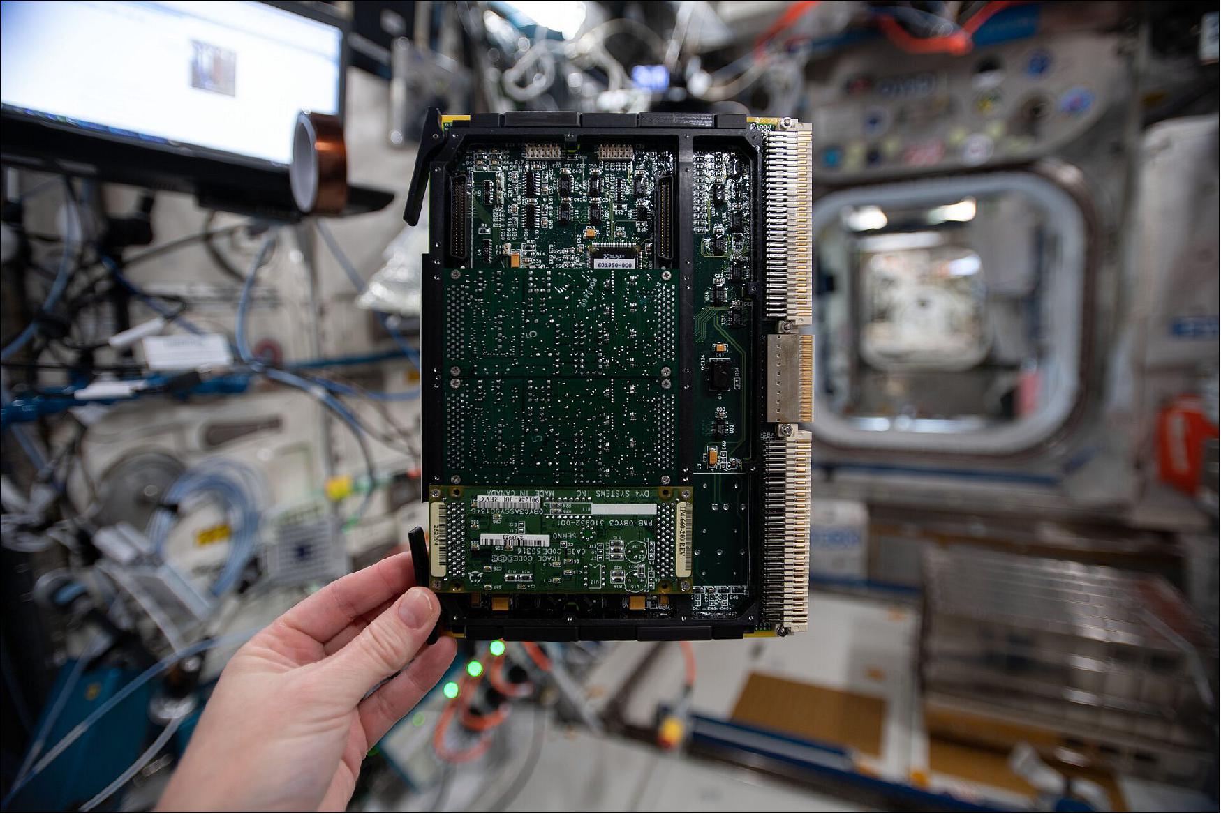 Figure 14: In September, the crew were alerted to an issue with the Science Module Support Computer’s Extension Board #3, imaged above, which was recently removed by NASA astronaut Kate Rubins (image credit: ESA/NASA)