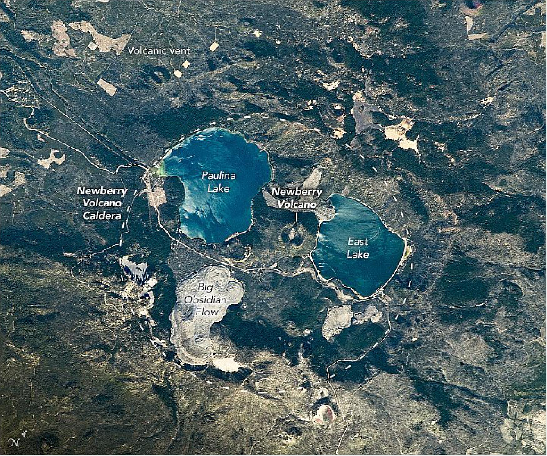 Figure 2: In the 1960s, the caldera was used for geology field training for the Apollo astronauts. This astronaut photograph ISS063-E-70532 was acquired on August 13, 2020, with a Nikon D5 digital camera using an 800 mm lens and is provided by the ISS Crew Earth Observations Facility and the Earth Science and Remote Sensing Unit, Johnson Space Center. The image was taken by a member of the Expedition 63 crew (image credit: NASA Earth Observatory, caption by Sara Schmidt)