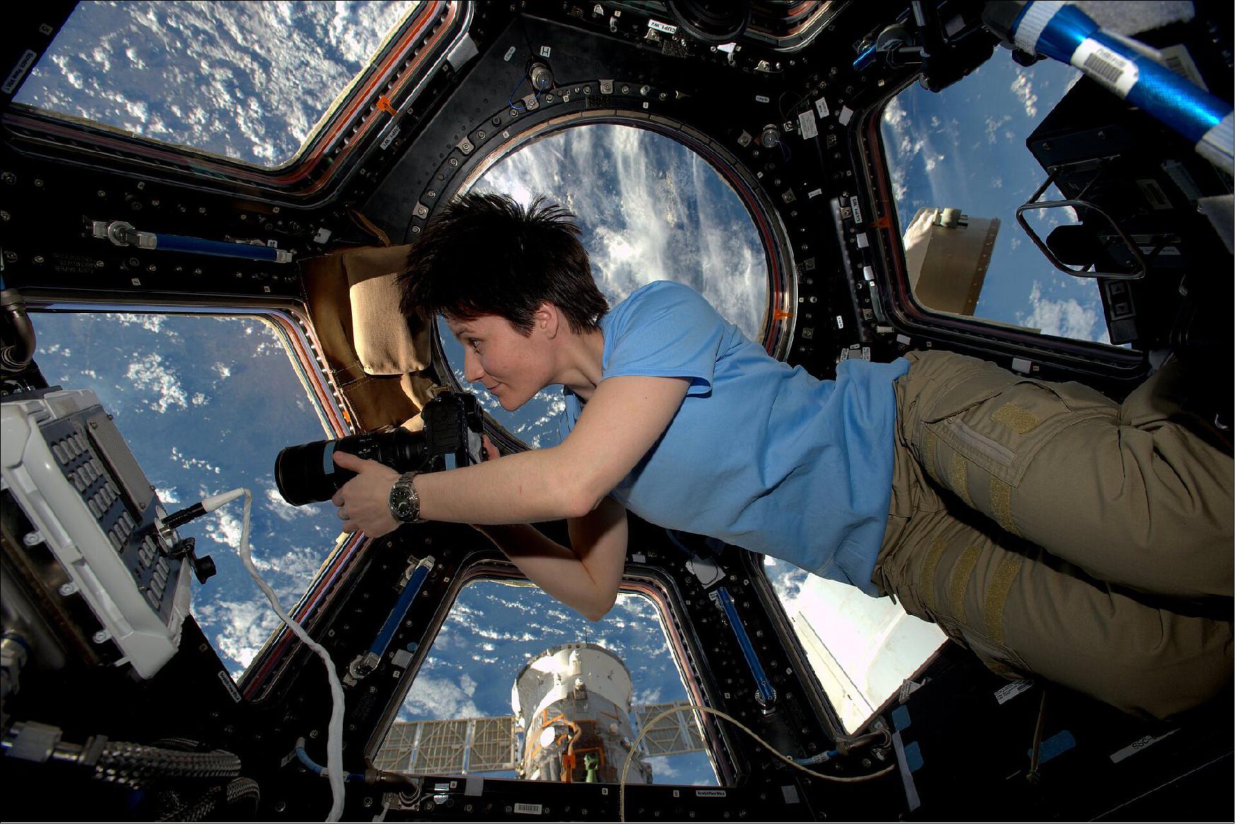 Figure 93: Cupola photo of Samantha Cristoforetti. ESA astronaut Samantha Cristoforetti on the International Space Station 3 February 2015 during her Futura mission (image credit: ESA/NASA)