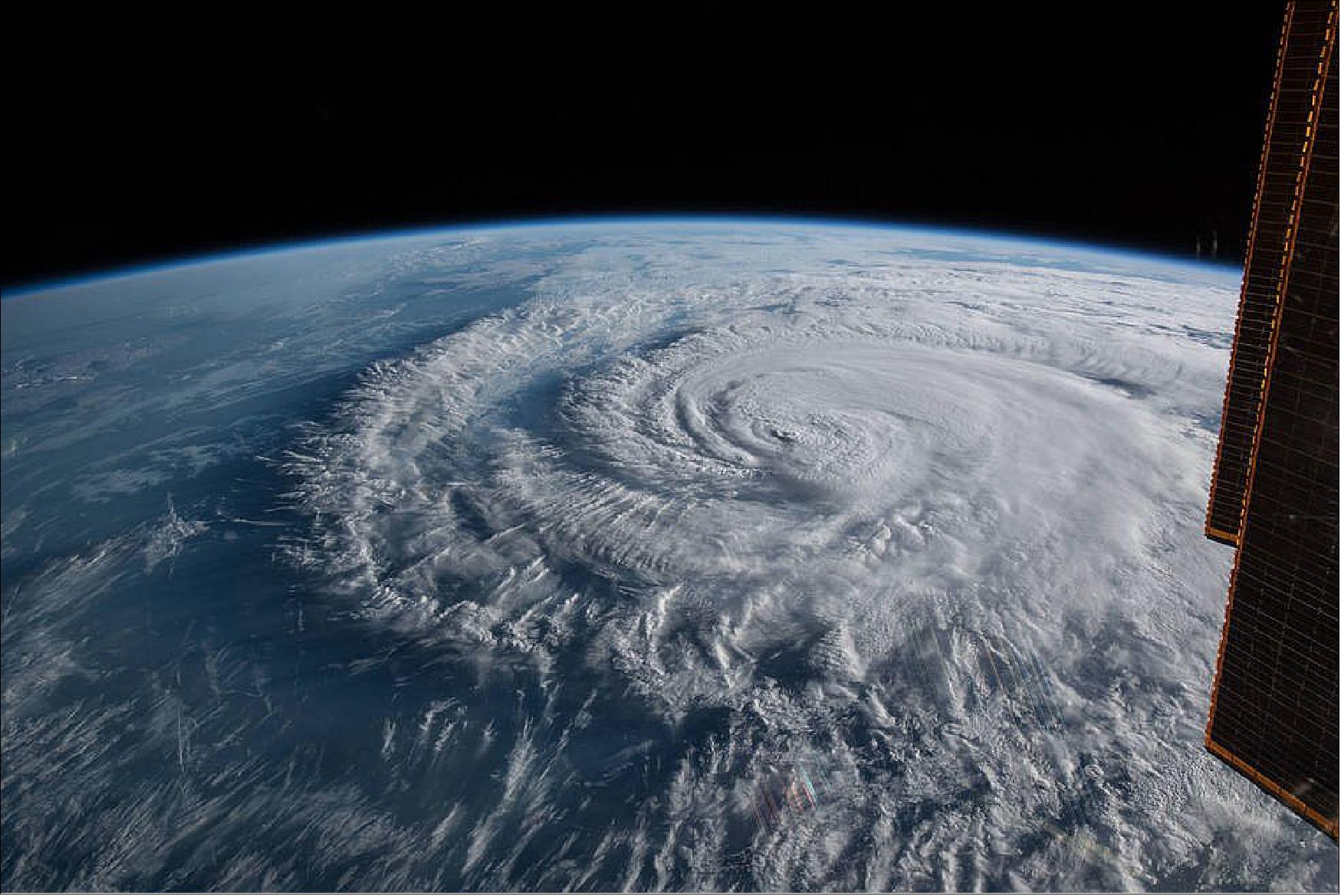 Figure 74: Hurricane Florence is pictured from the International Space Station as a category 1 storm as it was making landfall near Wrightsville Beach, North Carolina, Sept. 14, 2018 (image credit: NASA)