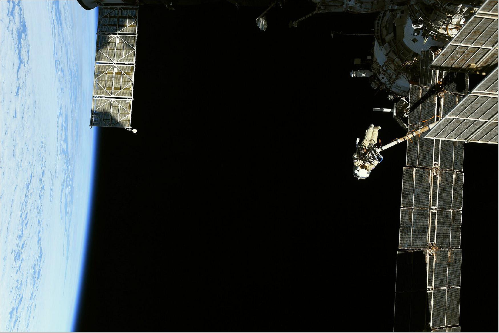 Figure 73: ESA astronaut Thomas Pesquet captured this image of fellow cosmonaut Pyotr Dubrov during a spacewalk on 2 June 2021 (image credit: ESA/NASA–T. Pesquet) 68)