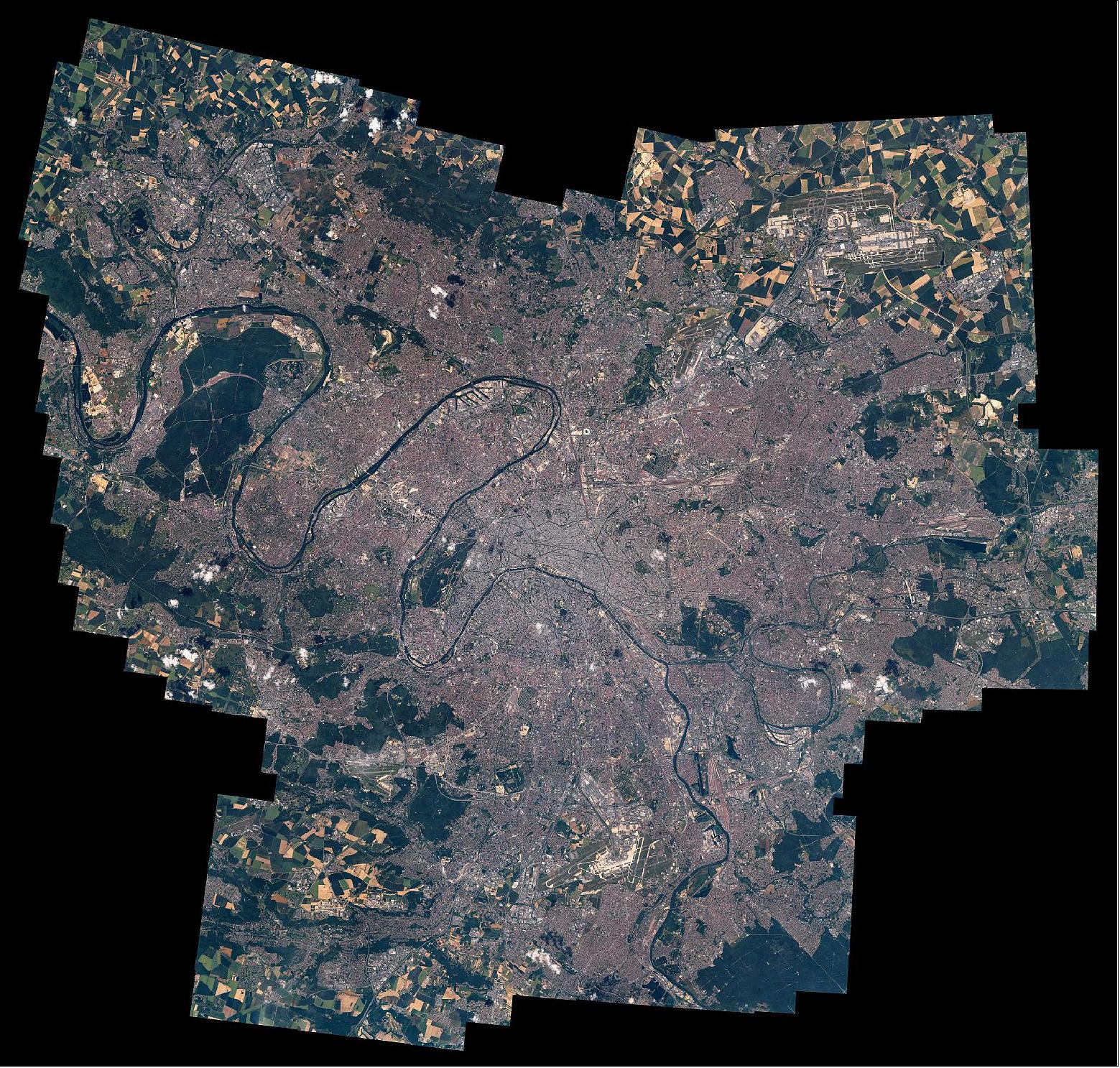 Figure 57: Paris as observed from the ISS by ESA astronaut Thomas Pesquet. Thomas asked to have the series of highly zoomed-in pictures aligned into this collage to show the area in detail (image credit: ESA/NASA–T. Pesquet/W. Harold)
