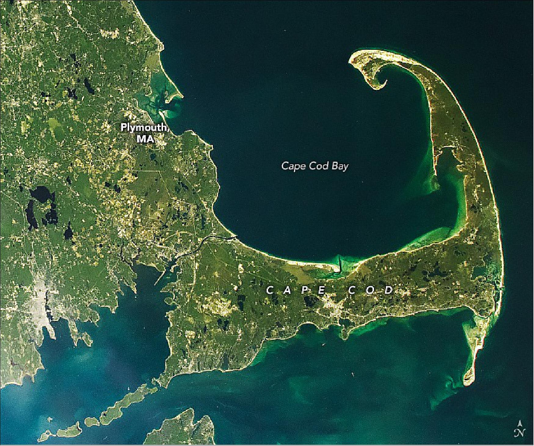 Figure 6: Plymouth, Massachusetts, and Plymouth, England, share a historical connection even older than the first Thanksgiving (image credit: NASA Earth Observatory).