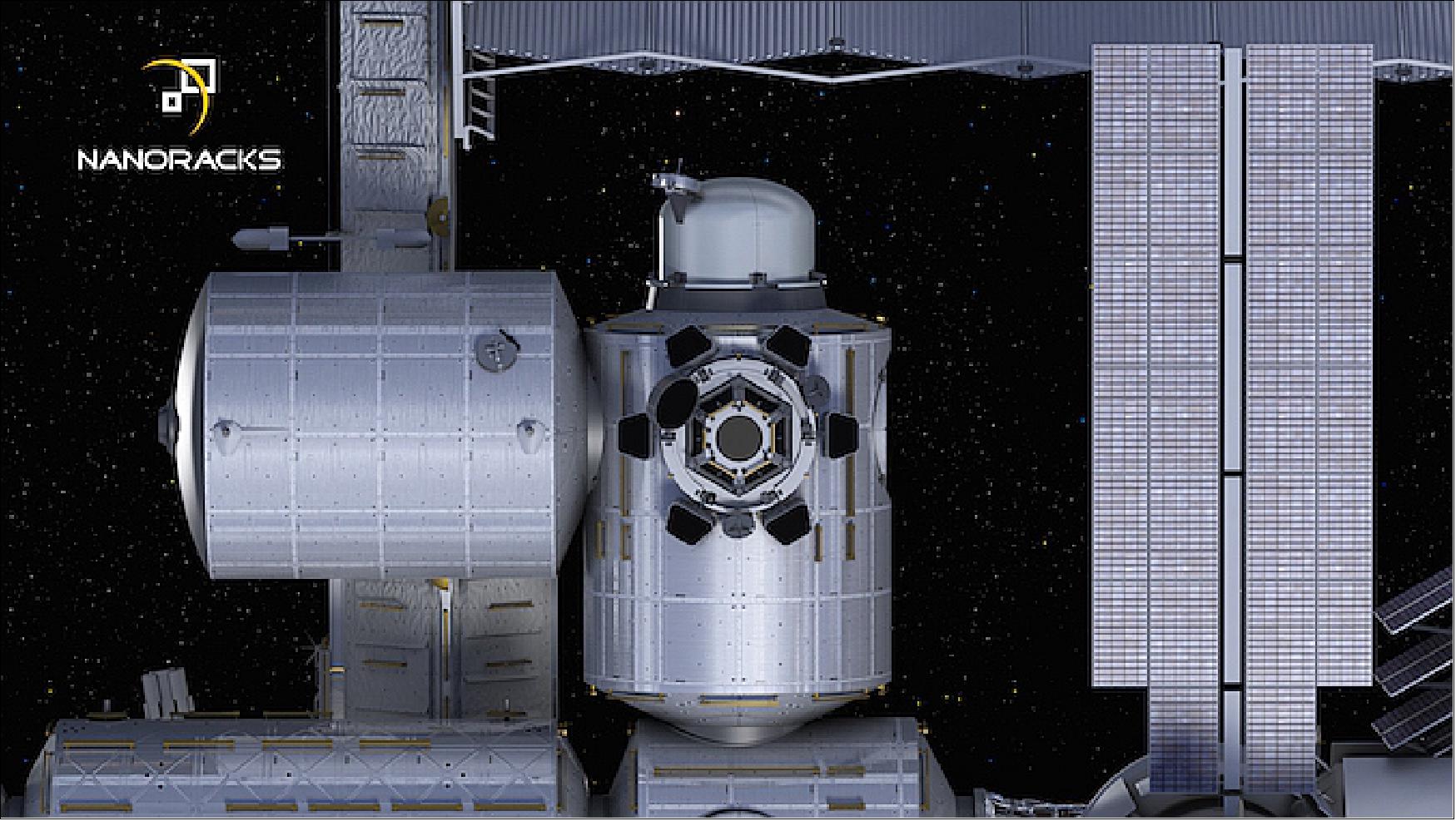 Figure 4: Artist’s concept of the NanoRacks airlock attached to the space station’s Tranquility module (image credit: NanoRacks)
