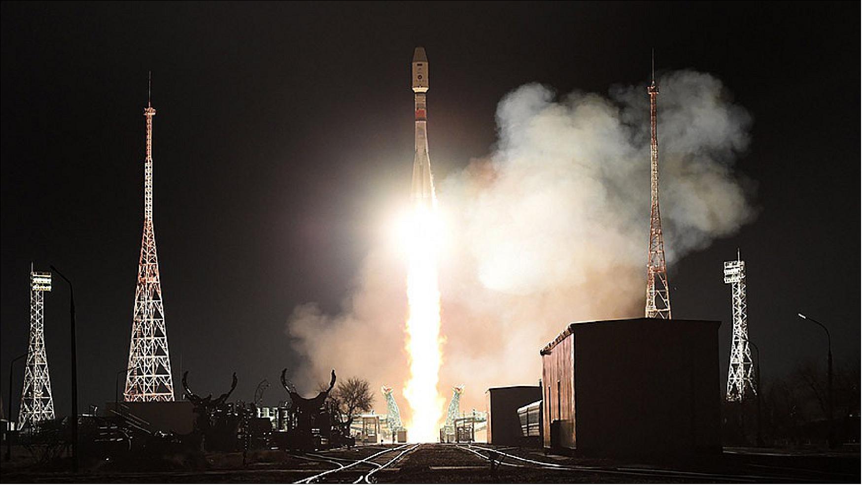 Figure 7: A Russian Progress spacecraft (Soyuz-2 1b) launched from Kazakhstan at 6:06 p.m. Baikonur time (13:06 UTC)) today carrying the Prichal docking module into Earth orbit (image credit: Roscosmos, RKK Energia)