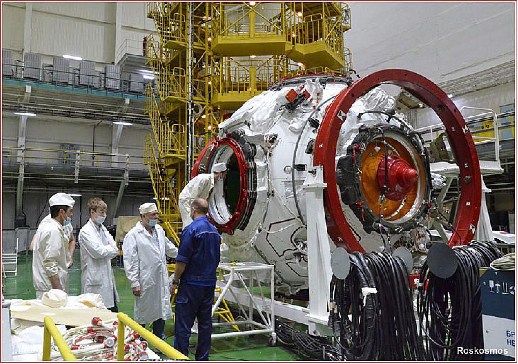 Figure 4: Prichal Node Module, UM, at the start of autonomous electric tests in Baikonur on August 24, 2021 (image credit: RKK Energia, Anatoly Zak)