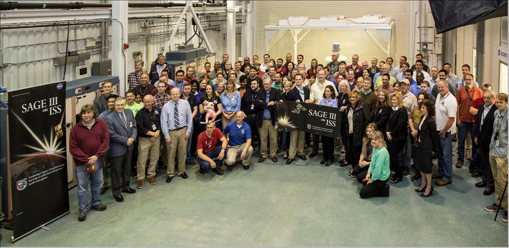 Figure 1: Photo of the SAGE-III project team at NASA/LaRC when the SAGE-III payload left for KSC (image credit: NASA/LaRC)