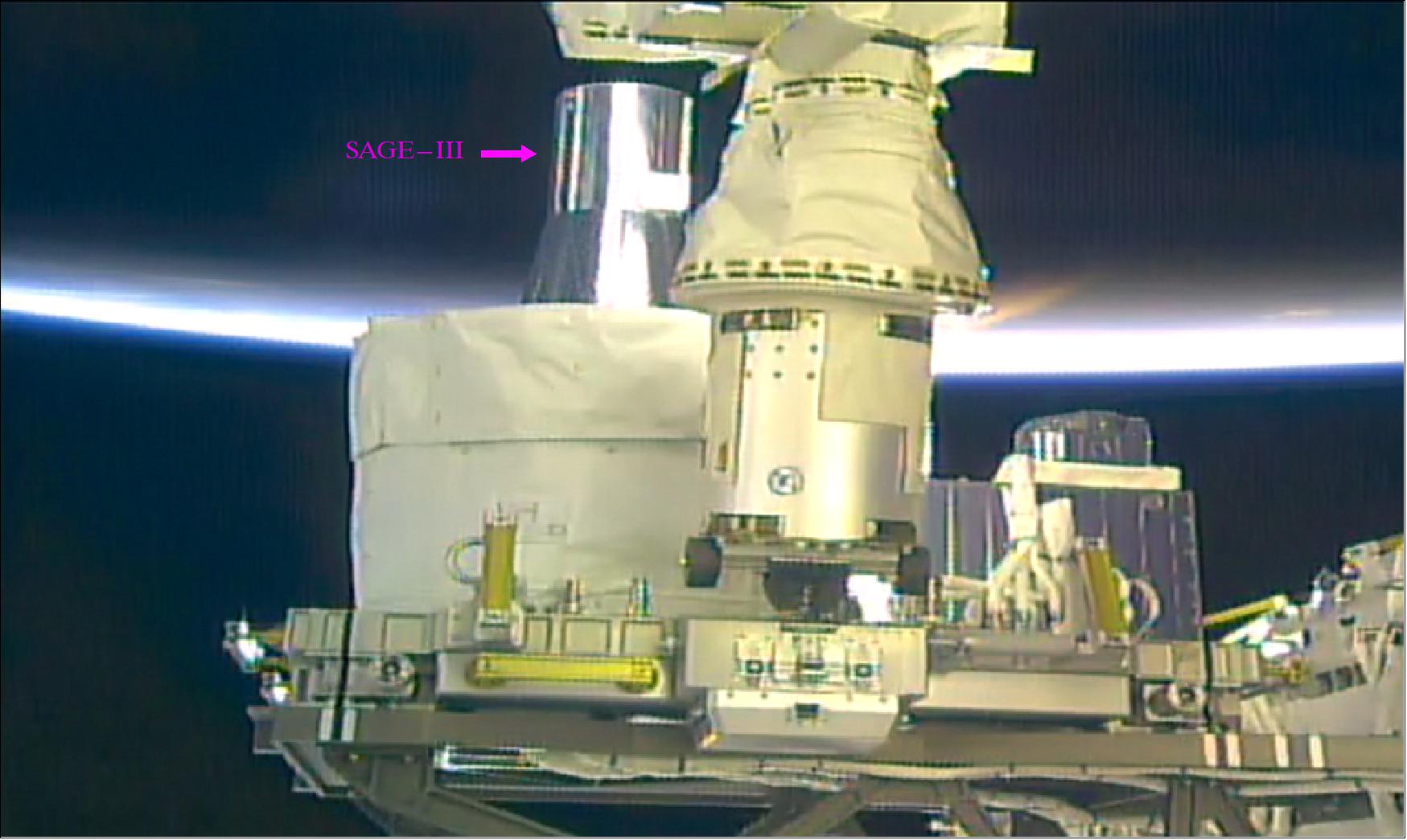 Figure 16: The SAGE-III is visible here on its new home on the International Space Station's ExPRESS Logistics Carrier platform (image credit: NASA)