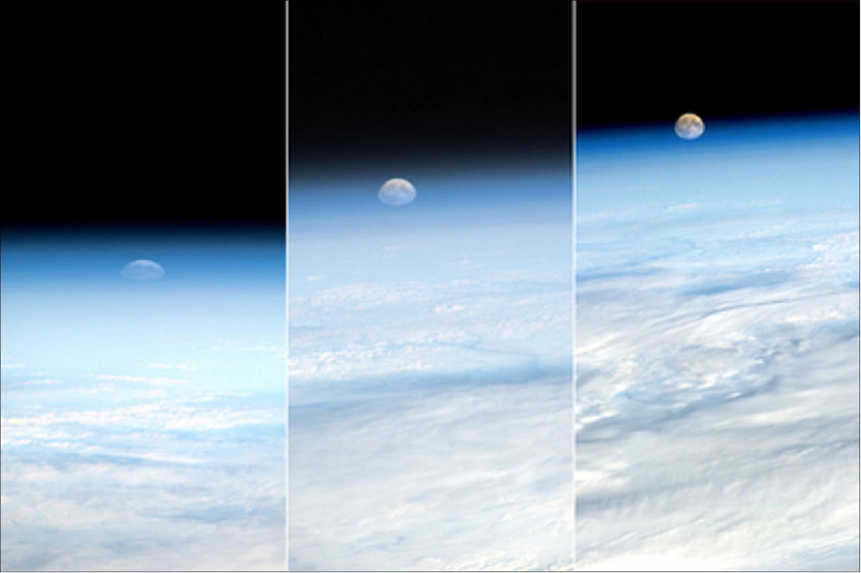 Figure 11: Moonrise as seen from the ISS. A sequence of photographs captured by ESA astronaut Paolo Nespoli, during his MagISStra mission in 2011 (image credit: ESA/NASA)