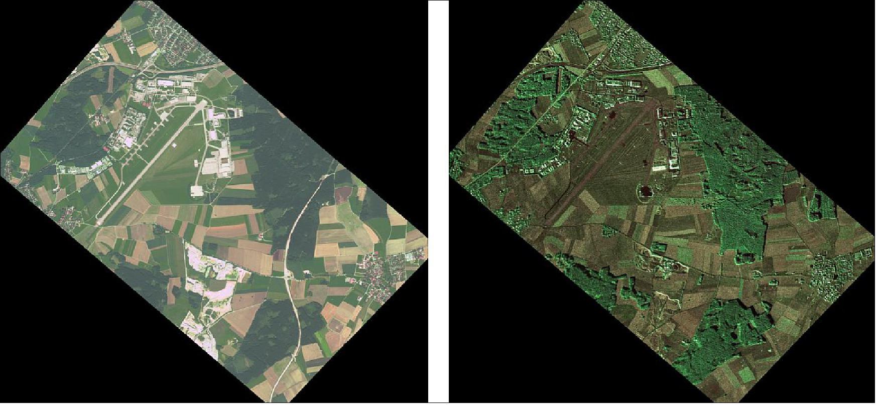 Figure 20: Left: Sample multispectral optical image; Right: Sample fused image (image credit: UrtheCast)