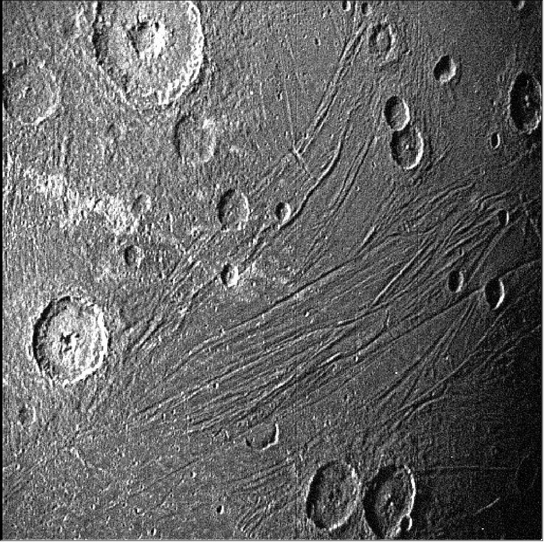Figure 19: This image of the dark side of Ganymede was obtained by Juno's Stellar Reference Unit navigation camera during its June 7, 2021, flyby of the moon (image credits: NASA/JPL-Caltech, SwRI)