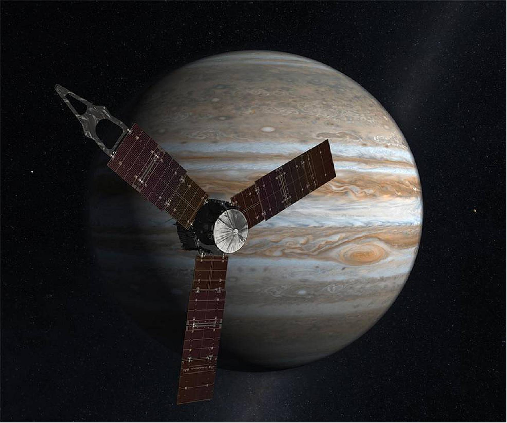 Figure 1: Artist's rendition of Juno at Jupiter (image credit: NASA/JPL-Caltech)