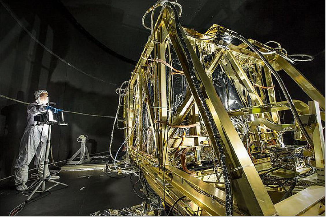 Figure 69: The gold-colored structure is the ISIM inside the Goddard Thermal Vacuum Chamber (image credit: NASA/GSFC, C. Gunn)