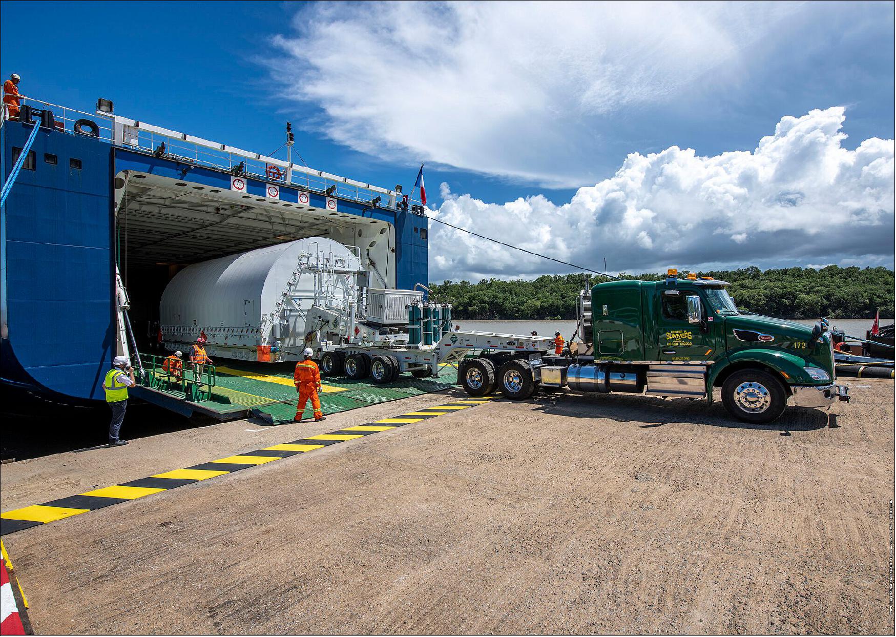 Figure 11: Webb arrives in French Guiana for launch on Ariane 5 (image credit: ESA/CNES/Arianespace)