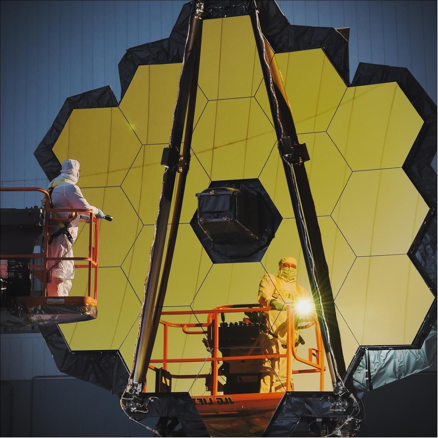 Figure 56: Engineers conduct a 'Center of Curvature' test on NASA's James Webb Space Telescope in the clean room at NASA's Goddard Space Flight Center, Greenbelt, Maryland (image credit: NASA, Chris Gunn)