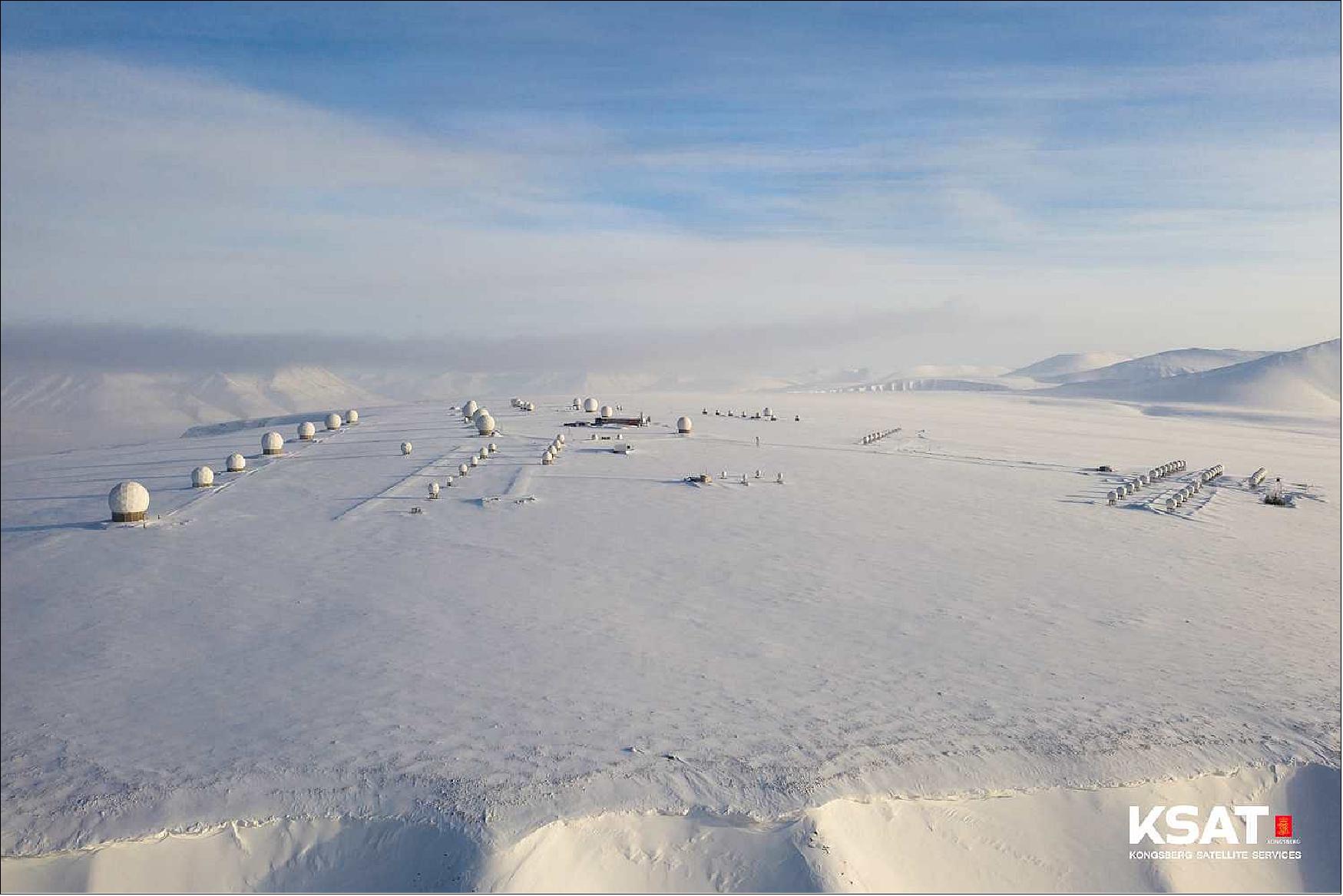 Figure 3: As of October 2020, KSAT has 24 ground station sites around the world for satellite data reception, Svalbard is the world's largest and uniquely located at 78º North. The Svalbard Satellite Station is also referred to as SvalSat. SvalSat, located only 1200 km south of the North Pole on Spitsbergen, is recognized as the most optimally located ground station in the world for satellite control. Today SvalSat comprises a state of the art station building operated by a team of skilful and experienced engineers and operators 24/7 365 days a year. The SvalSat site offers a large amount of flexibility for our customers and has a vast potential for further expansion. (image credit: KSAT)