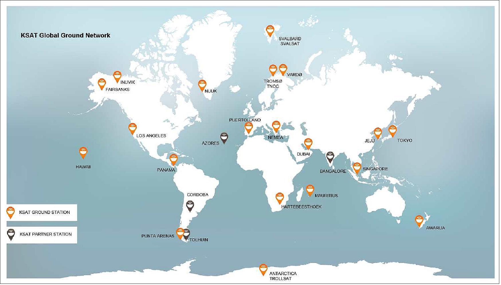 Figure 1: Overview of the KSAT Global Ground Network (image credit: KSAT)