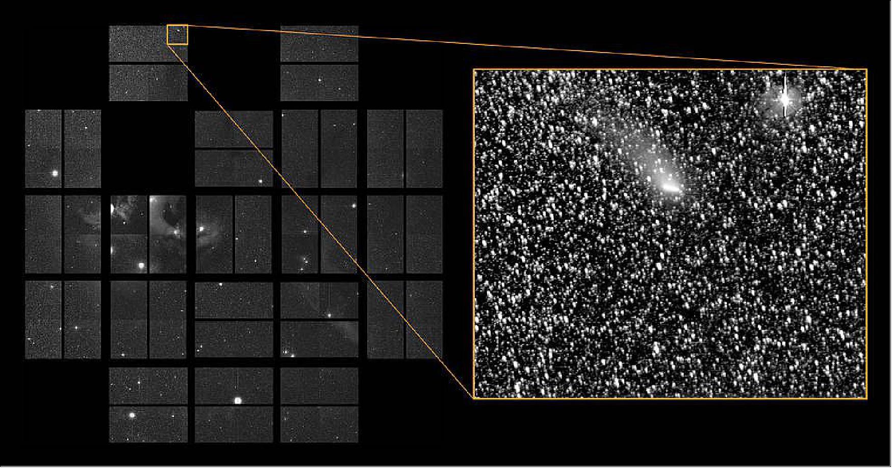 Figure 53: Comet Siding Spring passes through K2's FOV: On Oct. 20, 2014 the Kepler spacecraft joined the fleet of NASA science assets that observed distant Oort Cloud native Comet Siding Spring as it passed through K2's Campaign 2 FOV on its long journey around the sun. The data collected by K2 will add to the study of the comet, giving scientists an invaluable opportunity to learn more about the materials, including water and carbon compounds, that existed during the formation of the solar system 4.6 billion years ago (image credit: NASA Ames/W Stenzel; SETI Institute/D Caldwell)