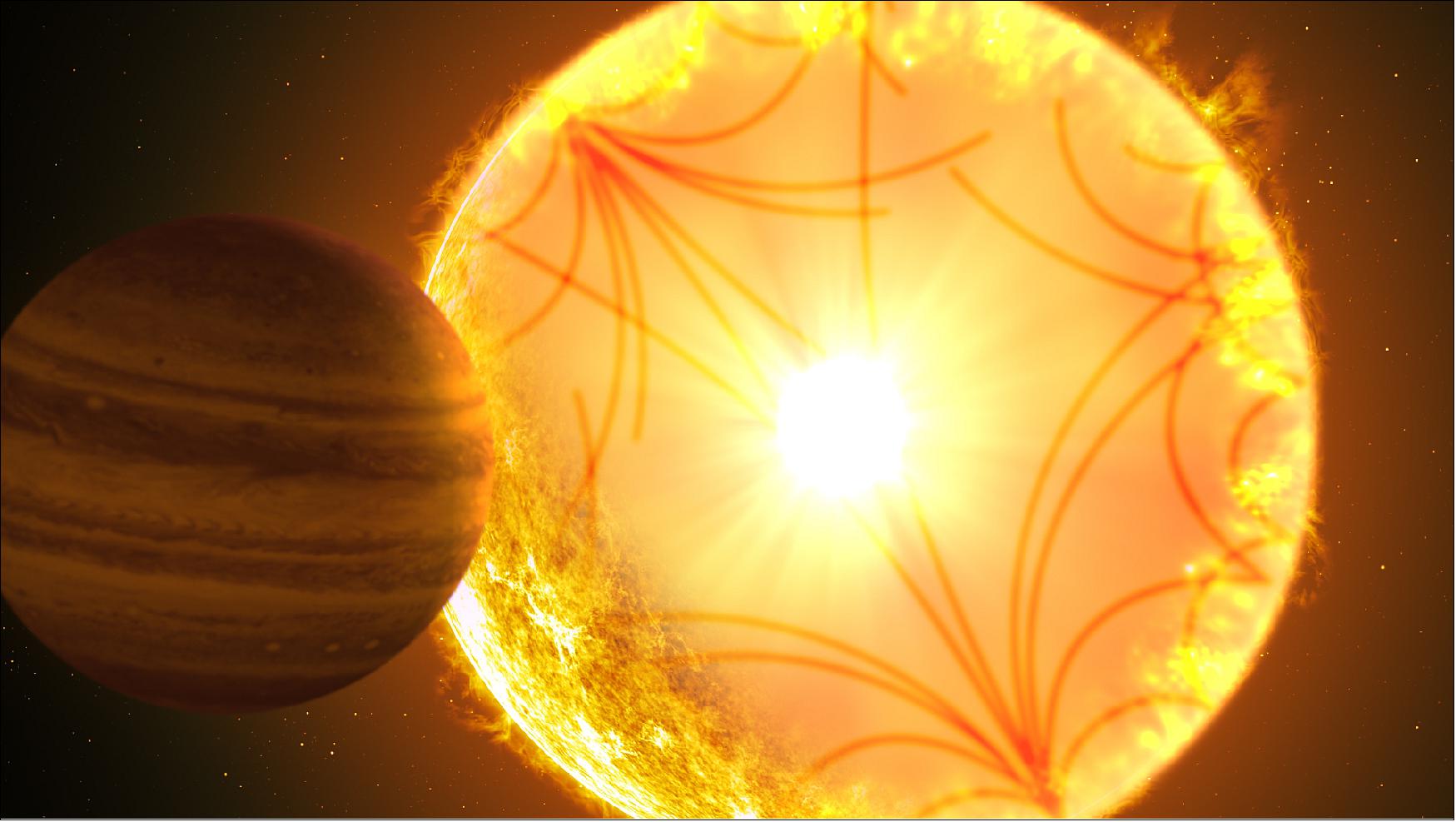 Figure 26: Artist's concept of a Kepler-1658-like system. Sound waves propagating through the stellar interior were used to characterize the star and the planet. Kepler-1658b, orbiting with a period of just 3.8 days, was the first exoplanet candidate discovered by Kepler nearly 10 years ago (image credit: Gabriel Perez Diaz/Instituto de Astrofísica de Canarias)