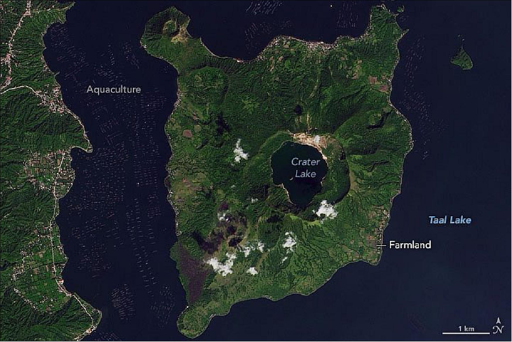Figure 107: OLI on Landsat-8 acquired this image of Volcano Island in the Philippines on 6 December 2019 (image credit: NASA Earth Observatory, images by Joshua Stevens, using Landsat data from the U.S. Geological Survey. Story by Adam Voiland)