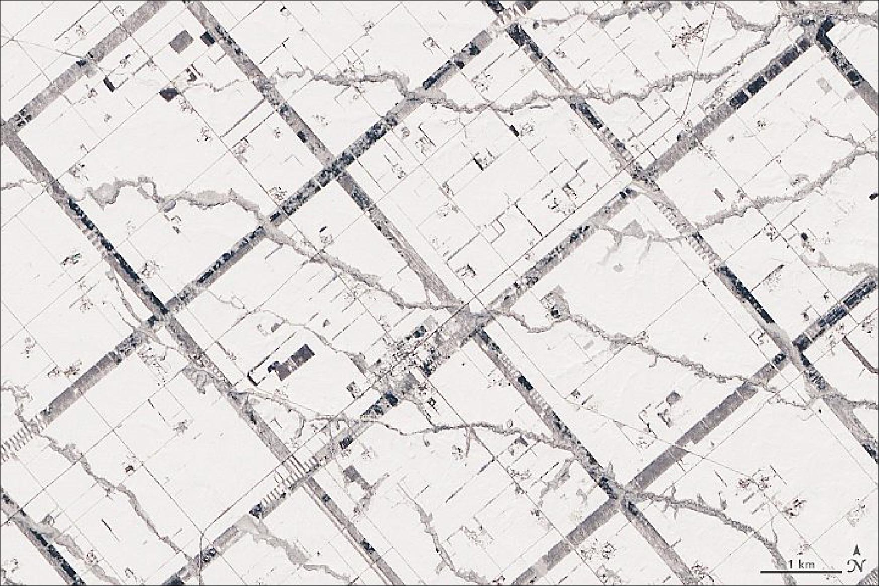 Figure 92: Wintery detail image of the windbreaker pattern acquired with OLI on 27 February 2020 (image credit: NASA Earth Observatory)