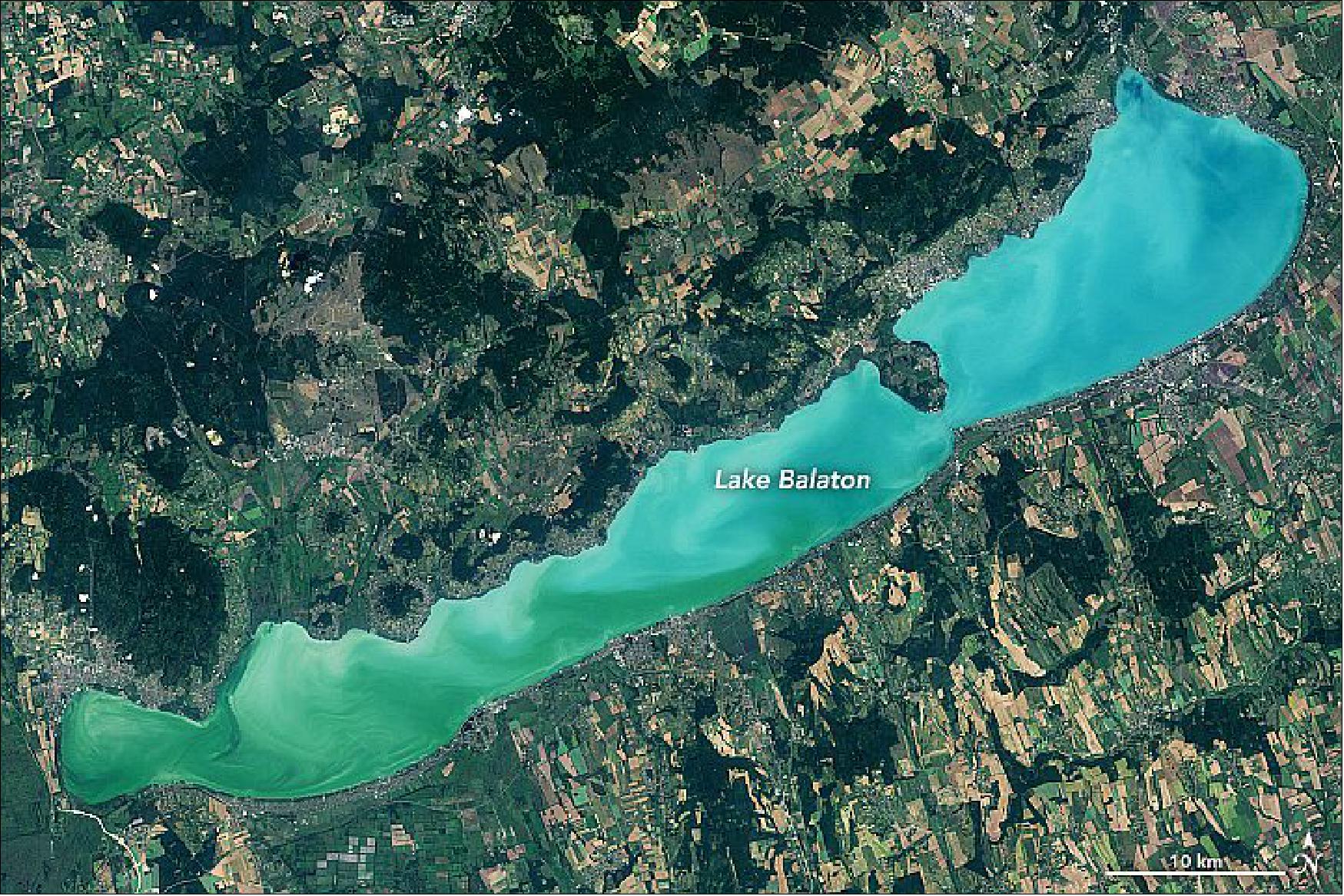 Figure 77: The natural-color image of Lake Balaton was acquired by OLI on Landsat-8 on 31 August 2019 (image credit: NASA Earth Observatory)