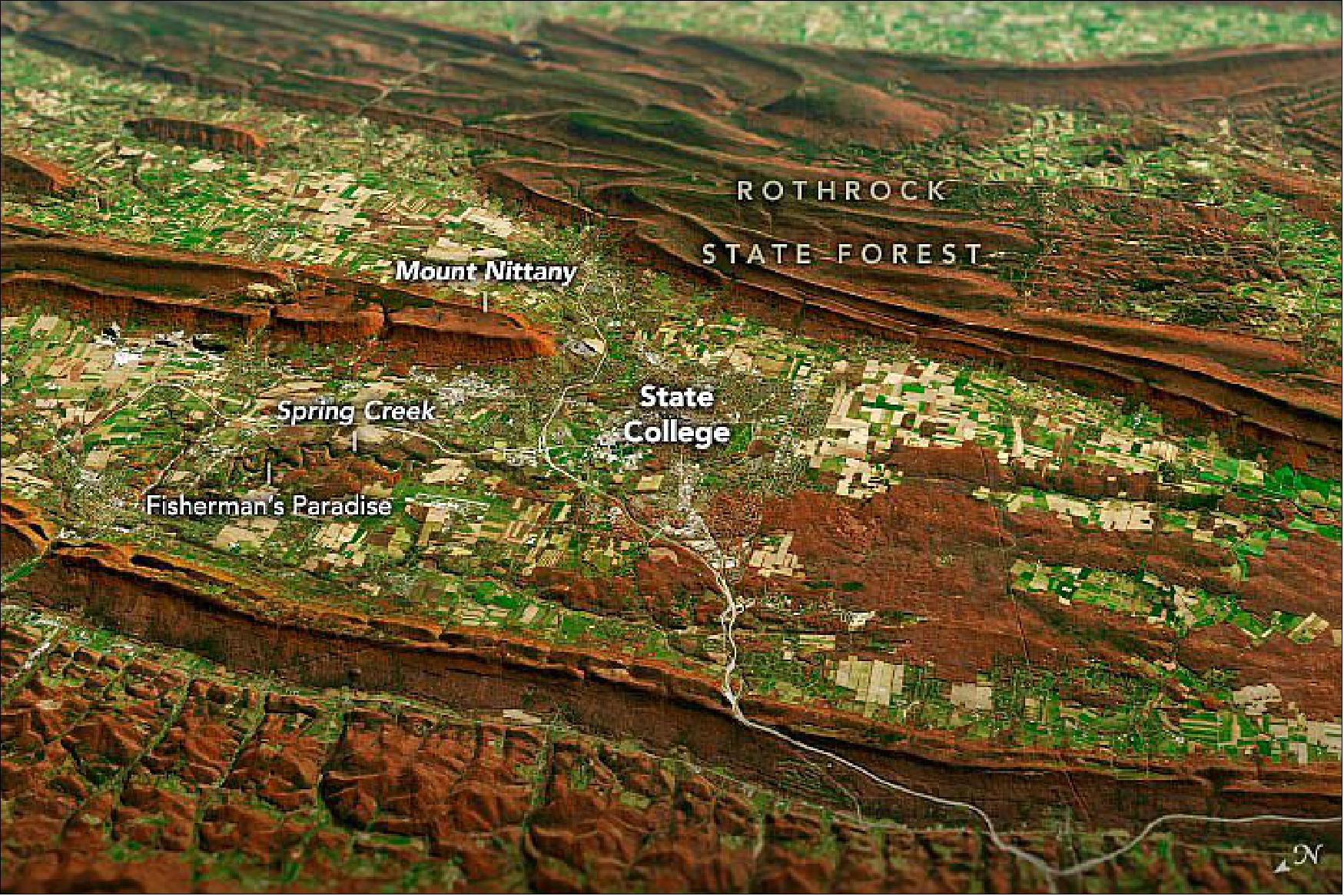 Figure 14: This image shows the same scene overlaid on a digital elevation model to highlight the topography of the area (image credit: NASA Earth Observatory)