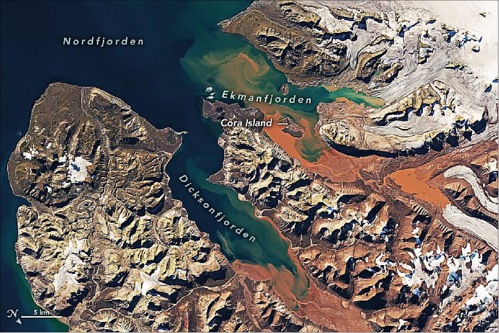 Figure 9: This image shows a wider view. Note that the image has been rotated to combat relief inversion, an optical illusion that can make valleys look like mountains (image credit: NASA Earth Observatory)