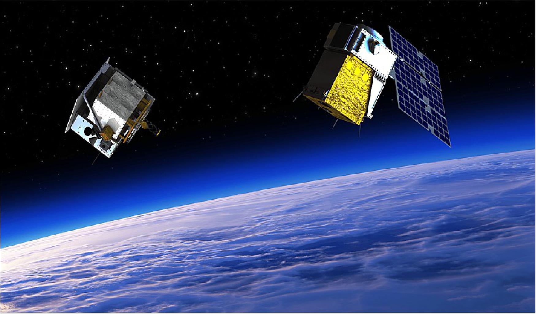 Figure 1: Artistic rendering of Loft Orbital YAM-2 (right) and YAM-3 (left) microsatellites in space (image credit: Loft Orbital)