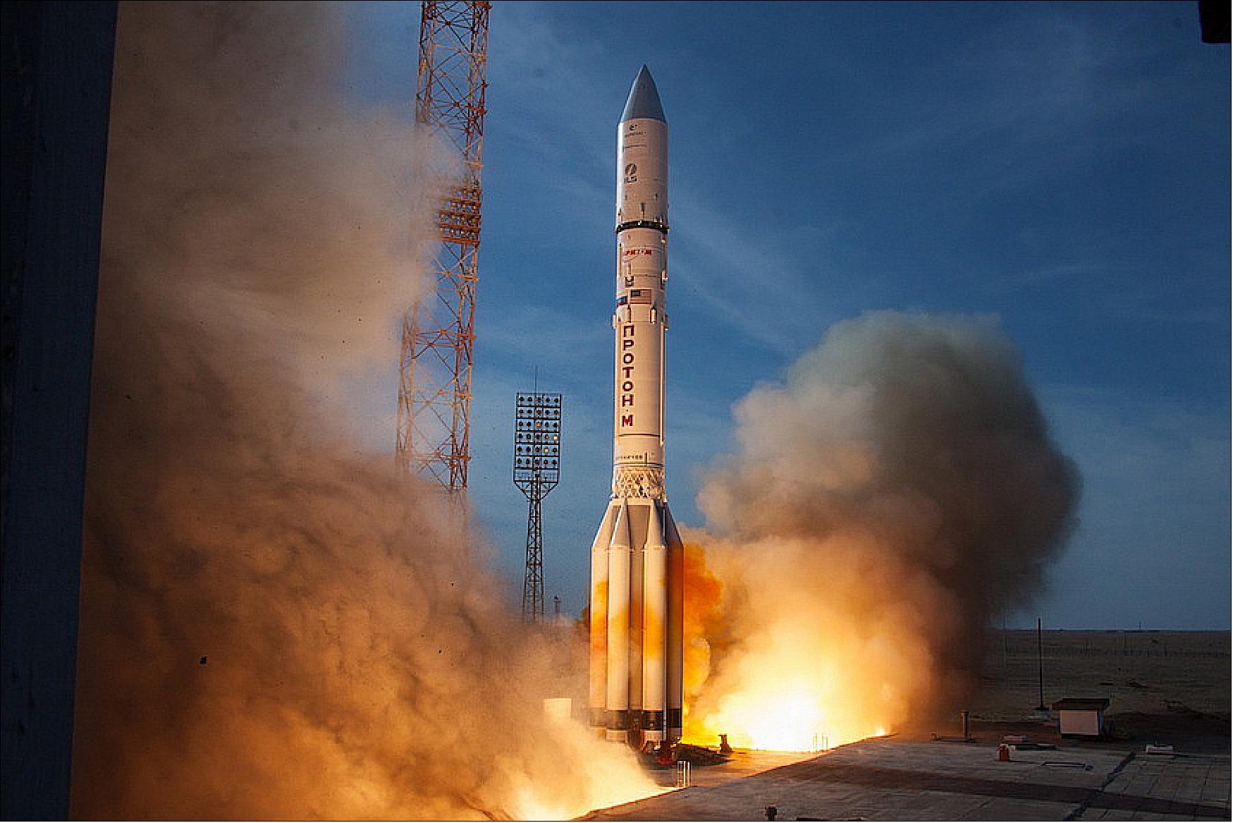 Figure 4: A Proton rocket with a Breeze M upper stage lifted off from the Baikonur Cosmodrome in Kazakhstan at 6:17:56 a.m. EDT (10:17:56 GMT) on 9 October 2019 (image Credit: Roscosmos) 13)