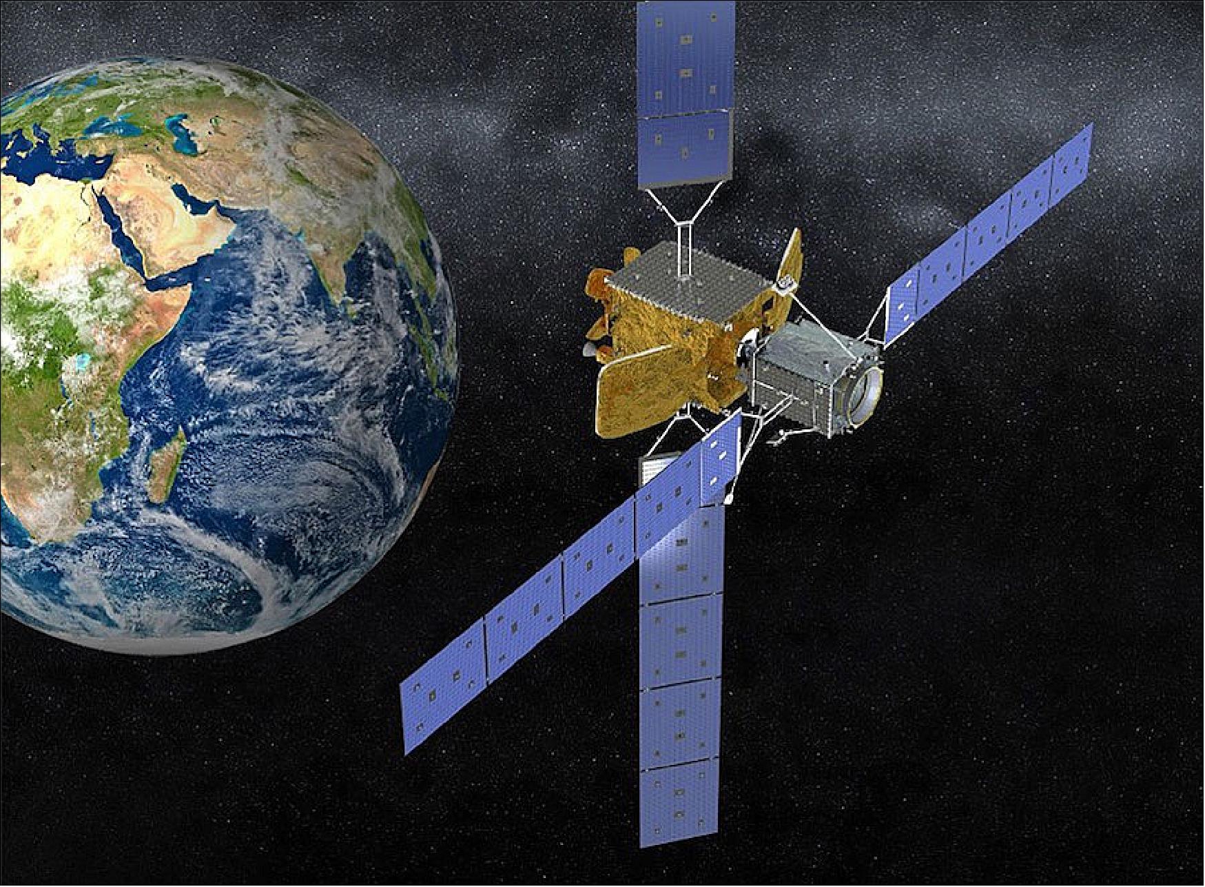 Figure 3: Artist's rendition of the Intelsat 901 satellite (left) after the docking of the MEV-1 (right), image credit: Northrop Grumman Innovation Systems