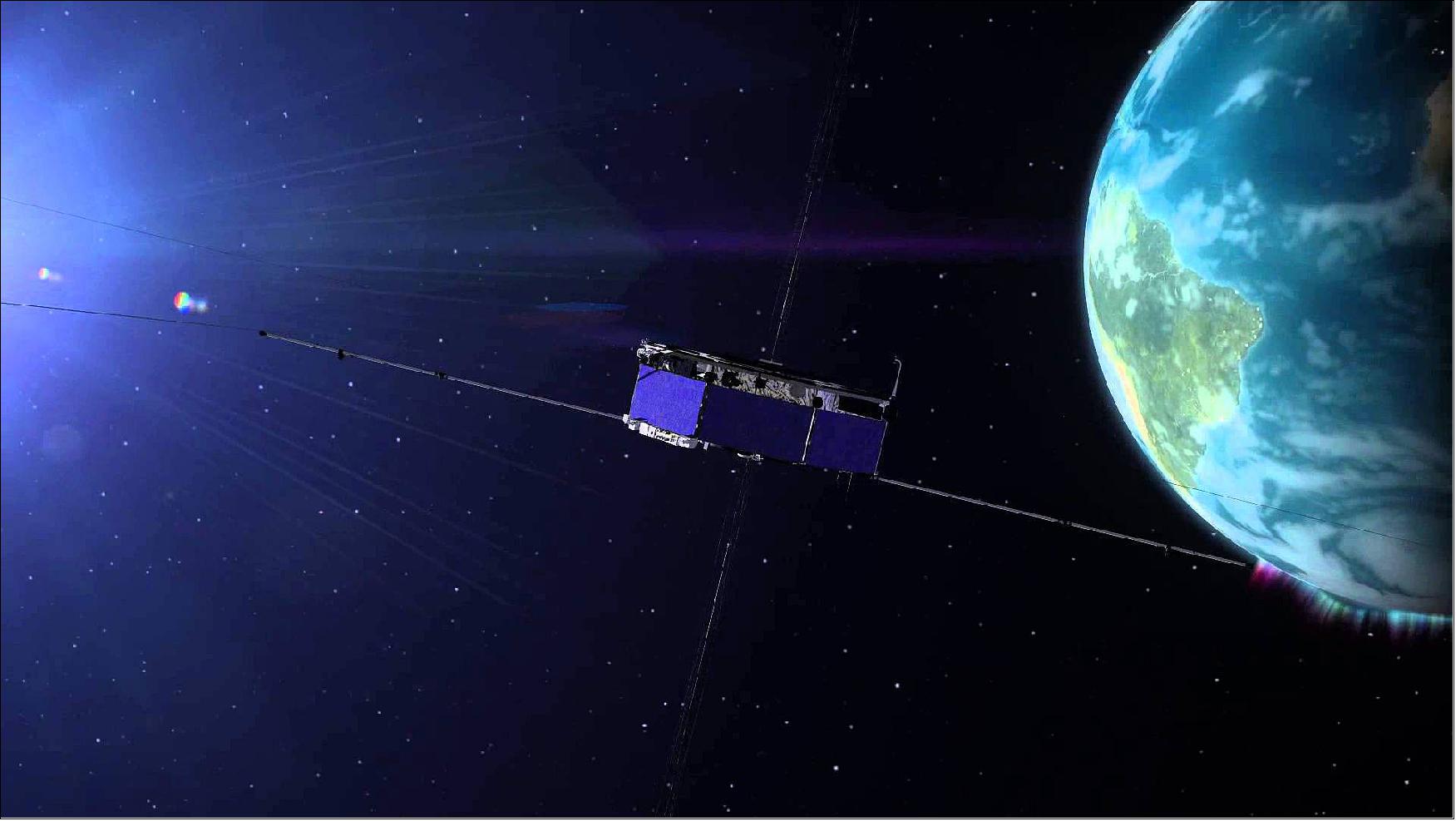 Figure 42: The four identical MMS spacecraft (one of which is illustrated here) fly through the boundaries of Earth’s magnetic field to study an explosive process of magnetic reconnection (image credit: NASA/GSFC)
