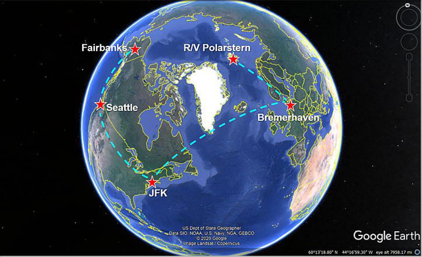 Figure 30: My travel itinerary: I got as far as Seattle in March. On April 29, I picked up my travel again and headed east to Bremerhaven. From Bremerhaven, we’ll travel to Svalbard via ships to meet the R/V Polarstern. It’s too bad there aren’t direct flights between Fairbanks and the Polarstern (image credit: Melinda Webster)