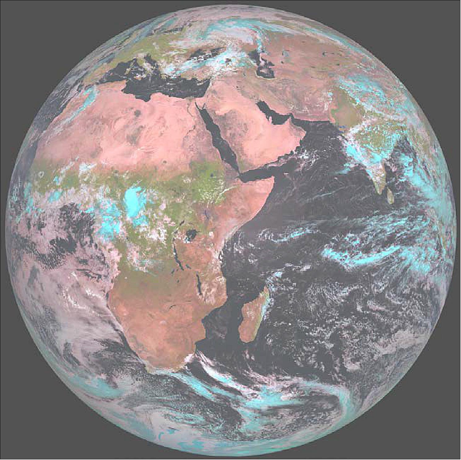 Figure 11: False color image from Meteosat-8 Full Earth Scan on 22 September 2016 at 08:30UTC (image credit: EUMETSAT)