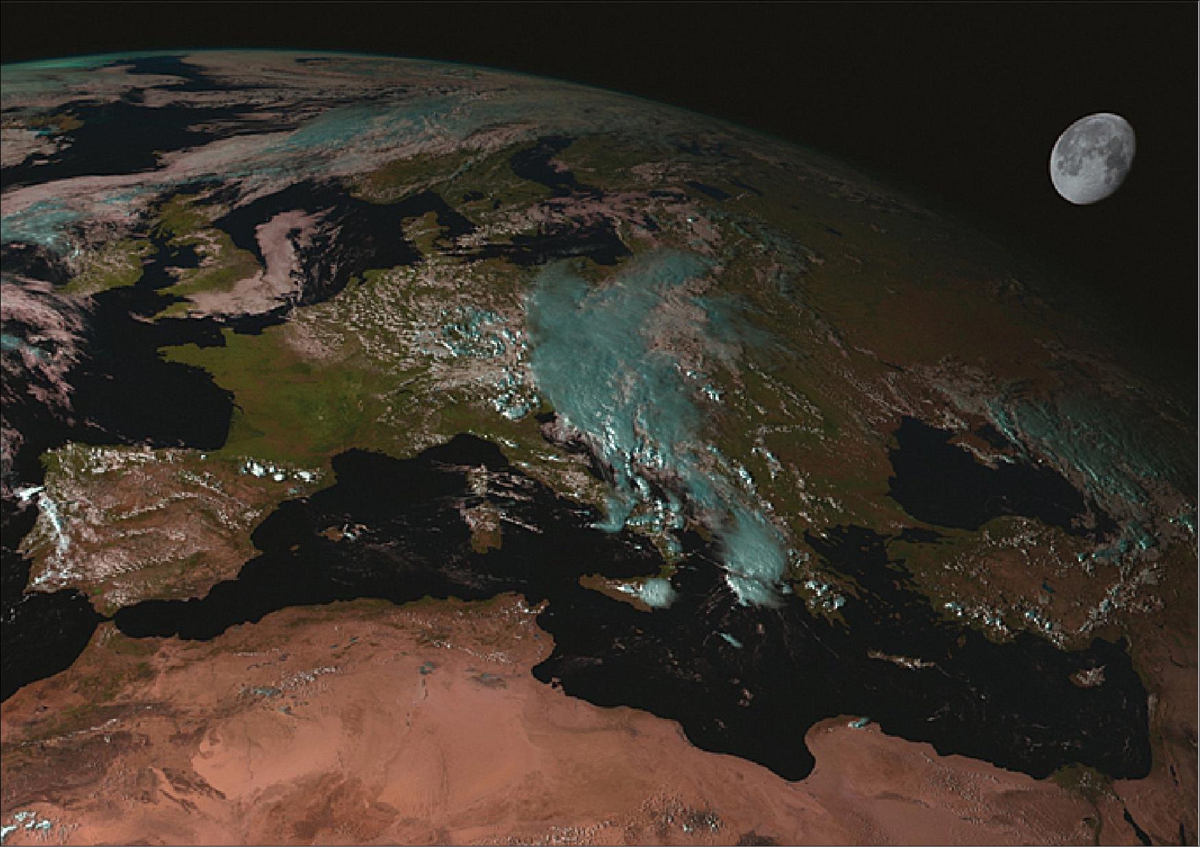 Figure 9: The moon appears in an image captured by the SEVIRI instrument on a EUMETSAT Meteosat Second Generation satellite (image credit: EUMETSAT)