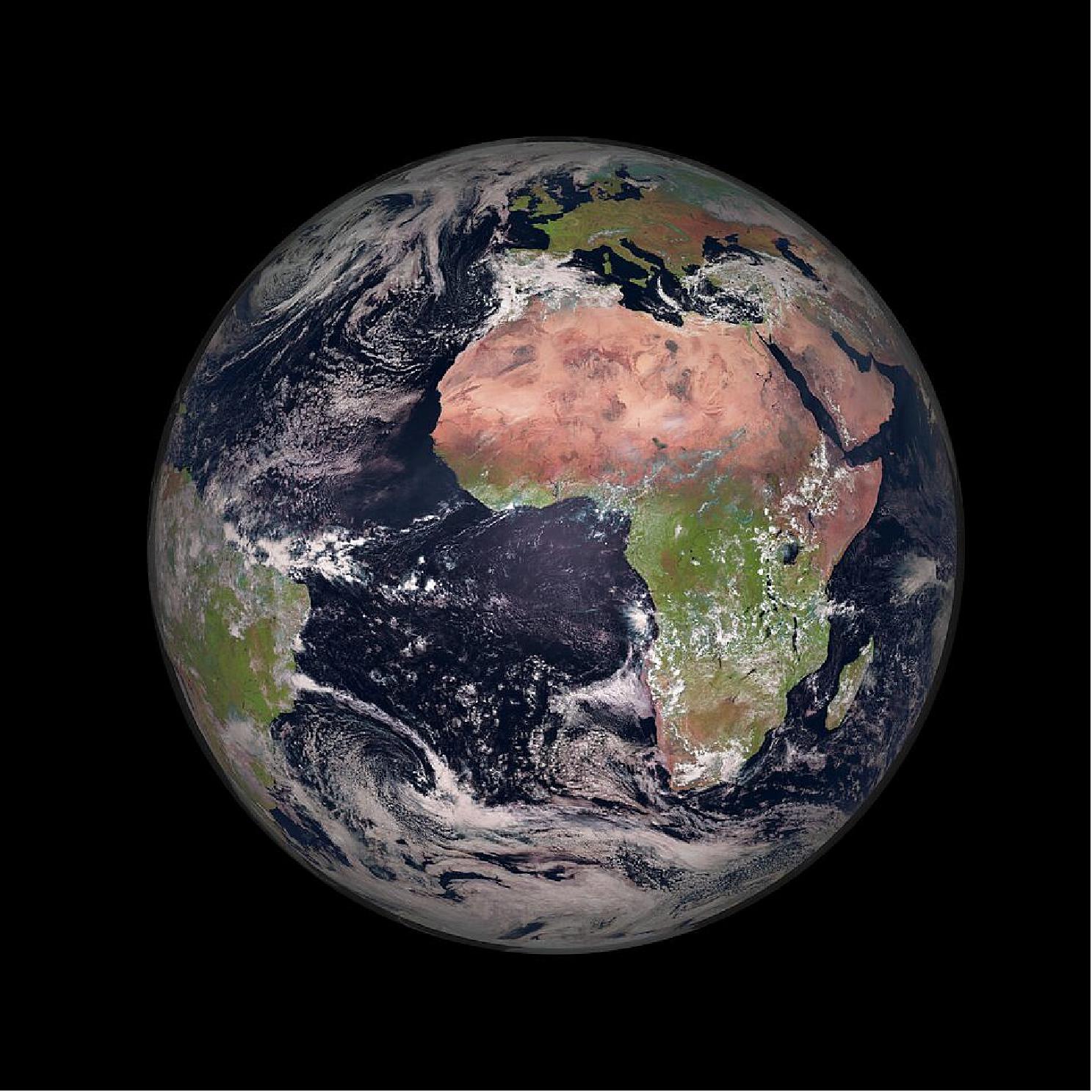 Figure 4: Given that extreme weather and severe storms pose significant and increasing hazards to society, the Meteosat satellites provide detailed, full disc imagery over Europe and Africa every 15 minutes and rapid scan imagery over Europe every five minutes (image credit: ESA, METEOSAT)