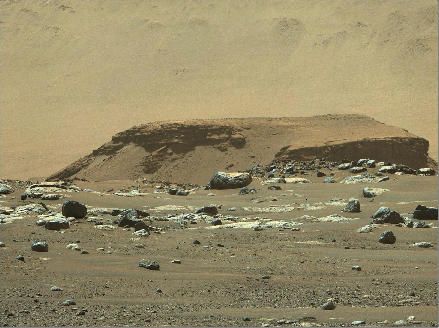 Figure 11: This image of "Kodiak" – one remnant of the fan-shaped deposit of sediments inside Mars' Jezero Crater known as the delta – was taken by Perseverance's Mastcam-Z instrument on Feb. 22, 2021 (image credit: NASA/JPL-Caltech/ASU/MSSS)