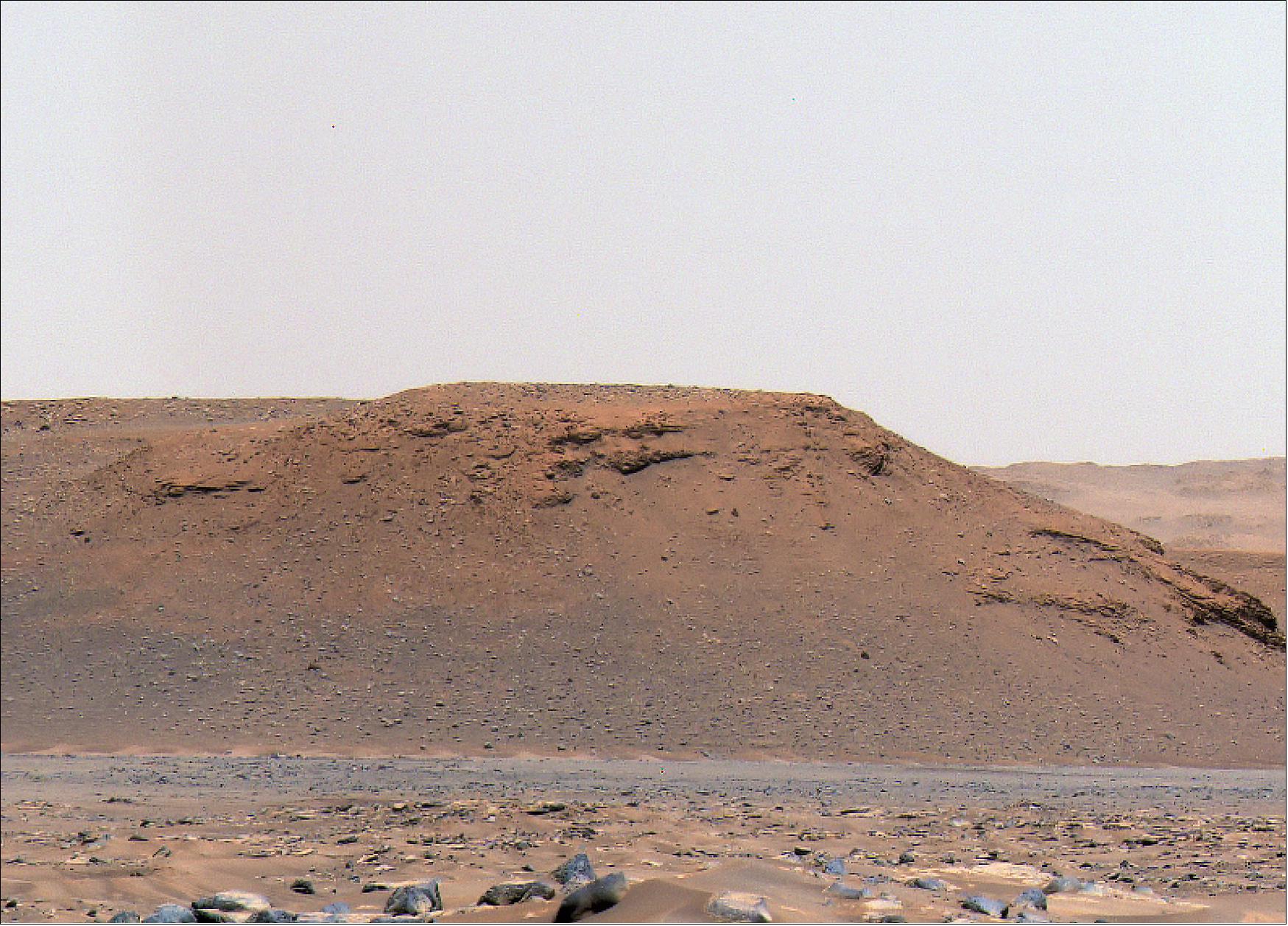 Figure 10: The escarpment the science team refers to as "Scarp a" is seen in this image captured by Perseverance rover's Mastcam-Z instrument on Apr. 17, 2021 (image credit: NASA/JPL-Caltech/ASU/MSSS)