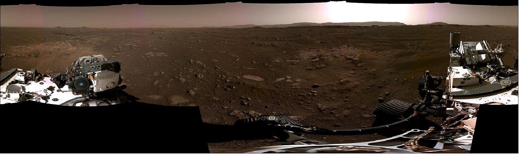 Figure 44: This panorama, taken on Feb. 20, 2021, by the Navigation Cameras aboard NASA's Perseverance Mars rover, was stitched together from six individual images after they were sent back to Earth (image credit: NASA/JPL-Caltech)