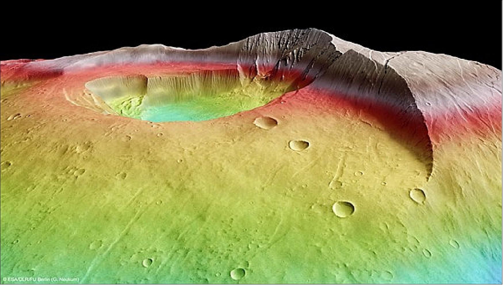 Figure 80: Perspective view from the north east to the summit of Tharsis Tholus (image credit: DLR, ESA)