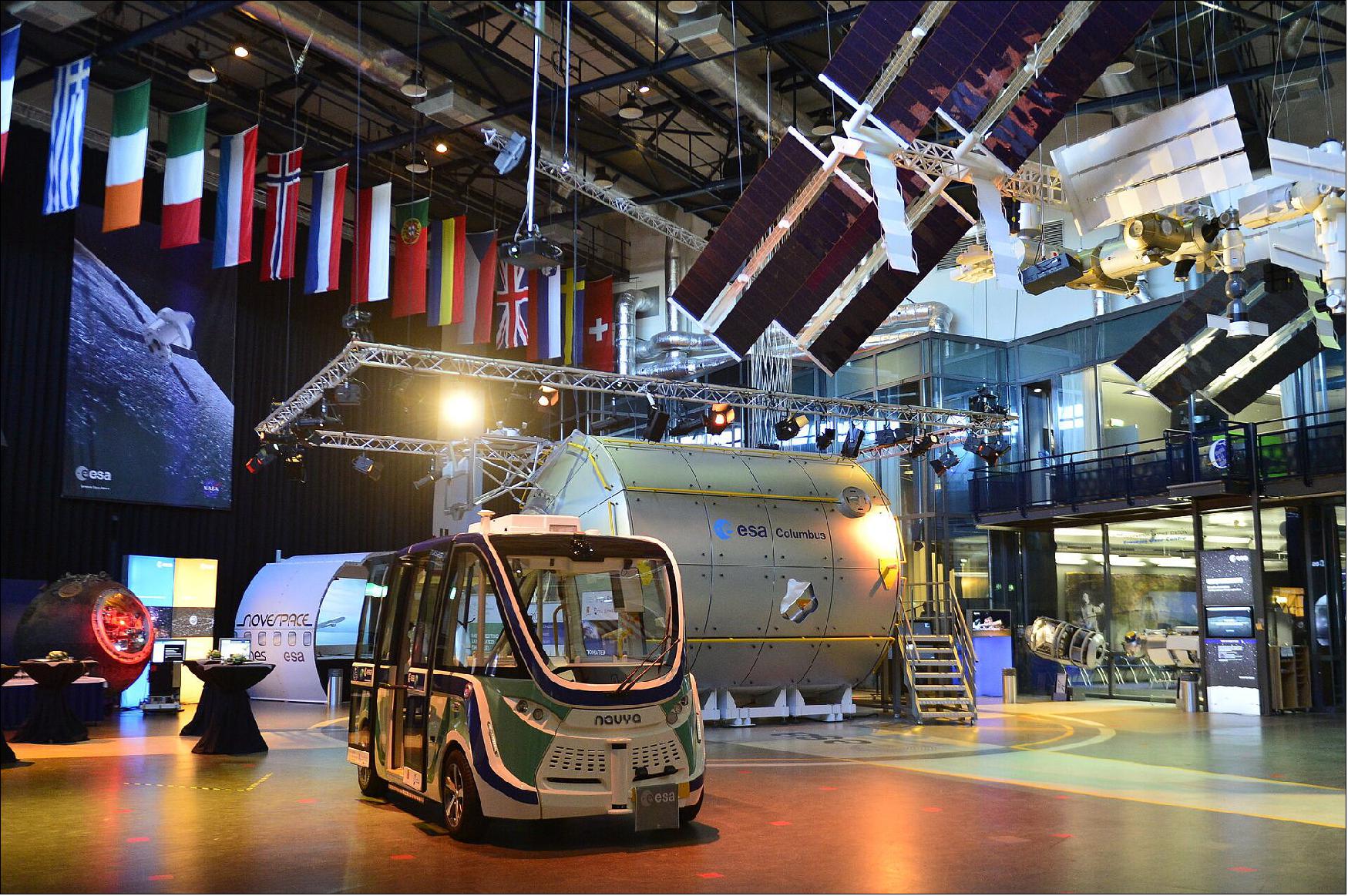 Figure 2: Driving into the future. A highly autonomous self-driving shuttle has entered service at ESA/ESTEC. Its official inauguration took place on Tuesday (27 October 2020), when it was assigned a suitably spacey name – 'Orbiter' – chosen through an employee competition (image credit: ESA, L. Cervantes)