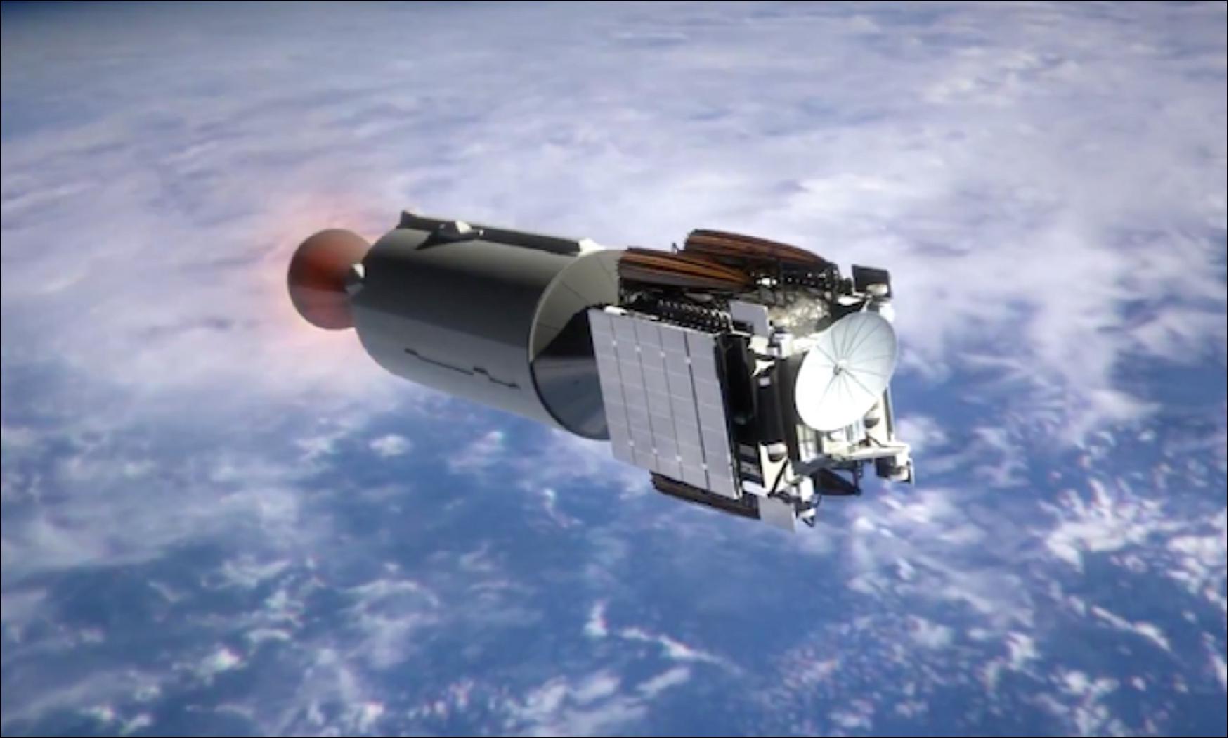 Figure 3: Artist's impression of DSCOVR on the way to L1 on its Falcon 9 upper stage in 2015 (image credit: SpaceX)